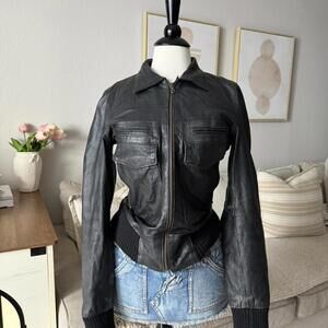 Black Leather Zip Jacket (2BE London)
